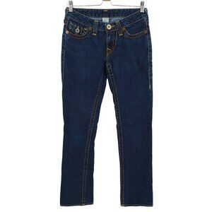 True Religion Womens 28 Dark Wash Blue Denim Jeans Straight Leg Gold Seams